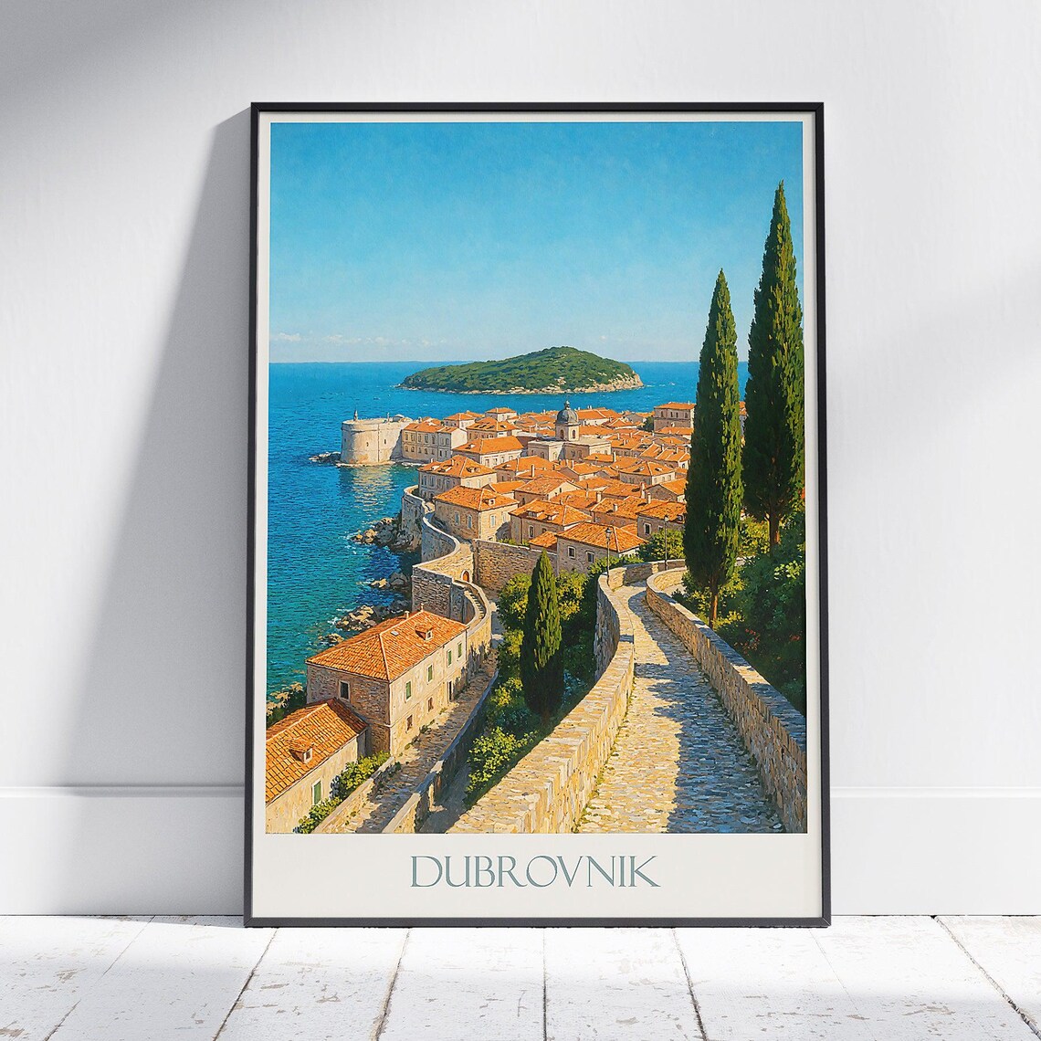 Dubrovnik Croatia Old Town City Walls Vintage Coastal Travel Poster