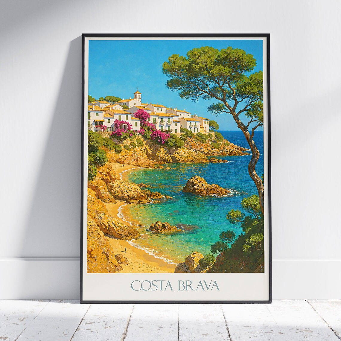 Costa Brava Spain Turquoise Cove Beach Village Vintage Travel Poster