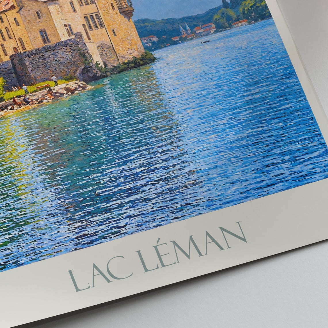 Lake Geneva Chillon Castle Painted Lakeside Mountain View Poster - Image 3