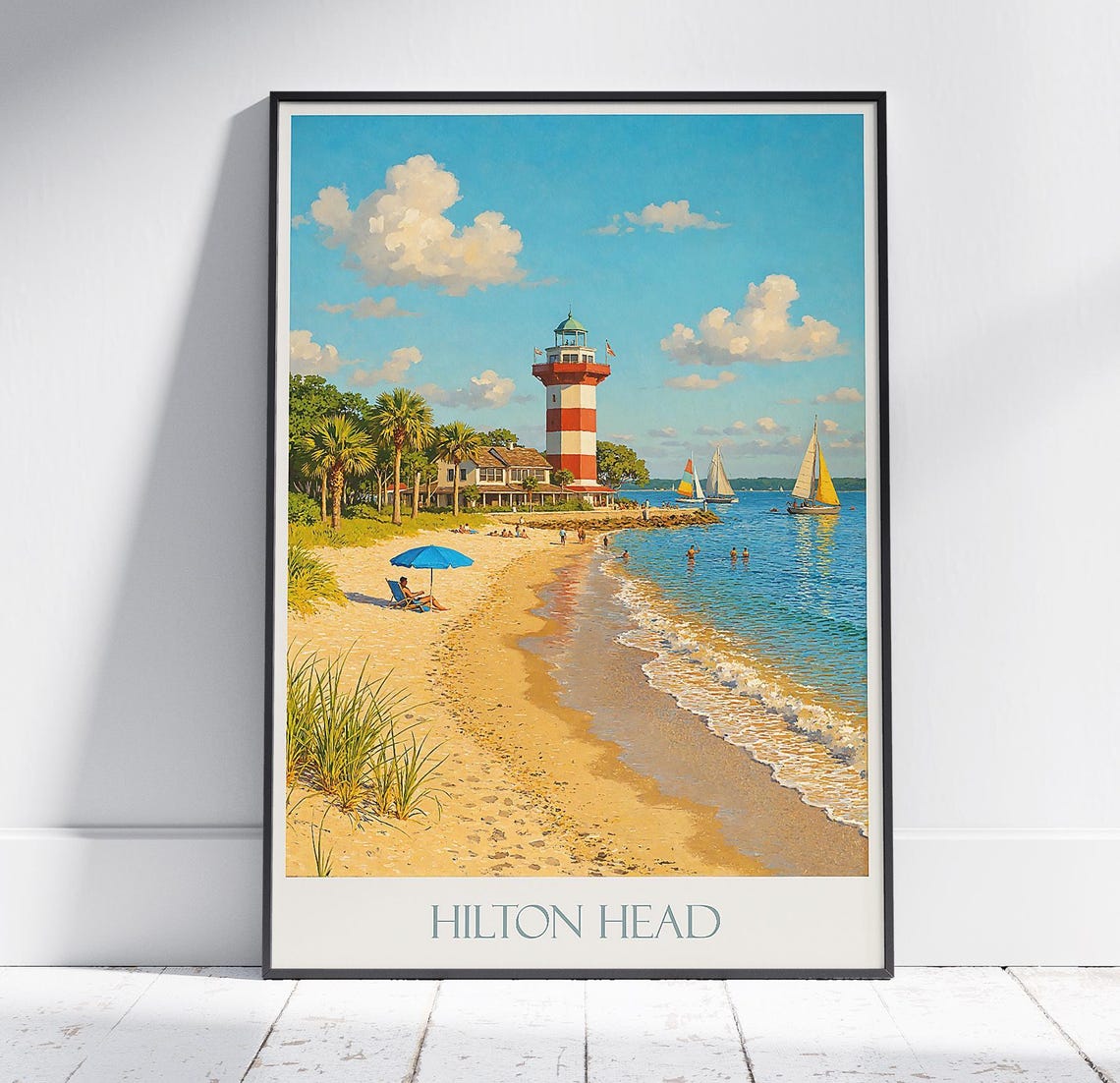 Hilton Head Lighthouse Harbour Town Beach Sailboats Travel Poster