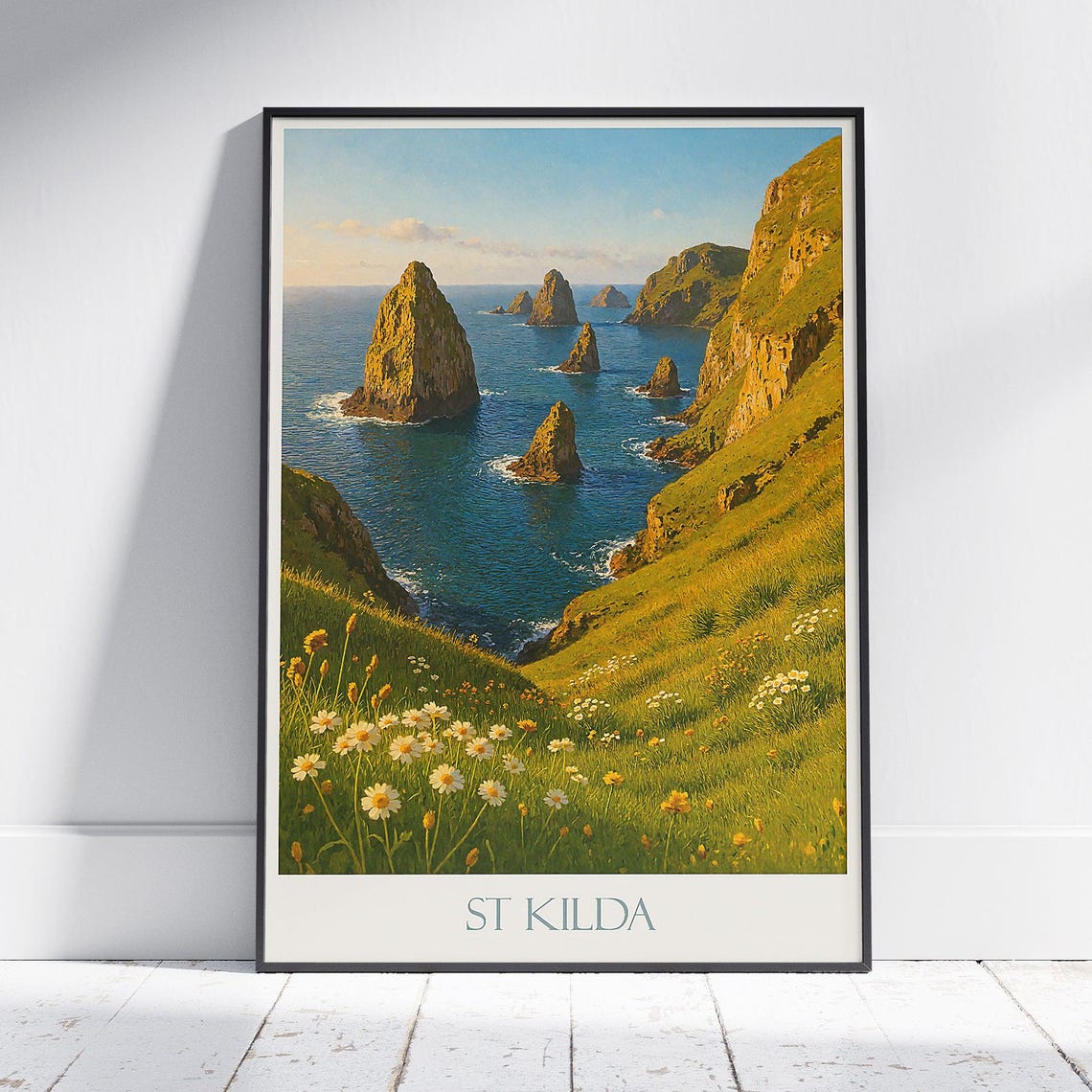 St Kilda Sea Cliffs Dramatic Sea Stacks Wildflowers Scotland Poster