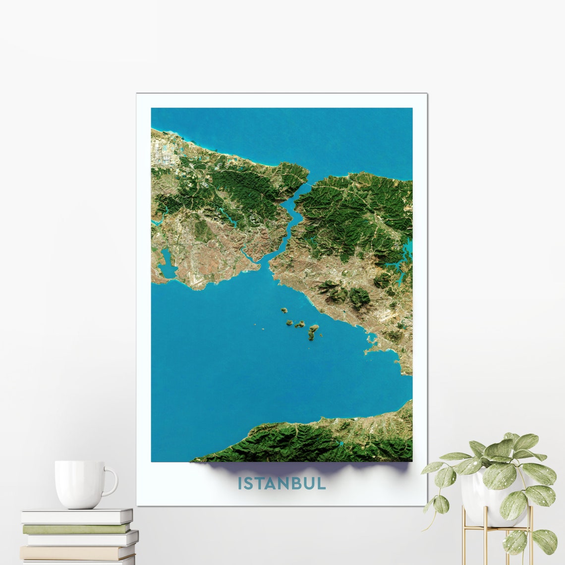 Istanbul Turkey Aerial Shaded Relief City Map Poster Bosphorus