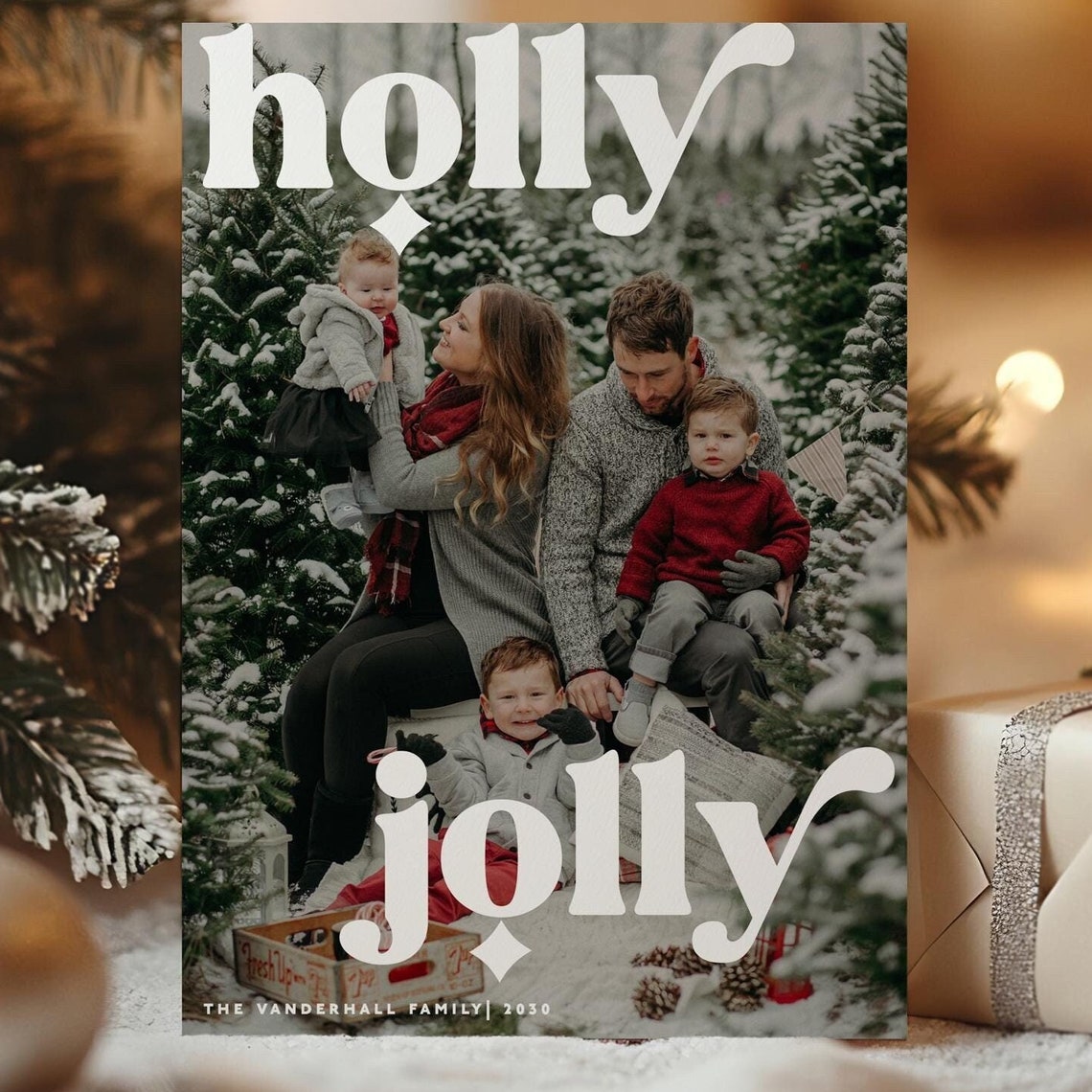 Holly Jolly Christmas Photo Card Christmas Photo Card Template Photo Christmas Card Photo Holiday Card Retro Christmas