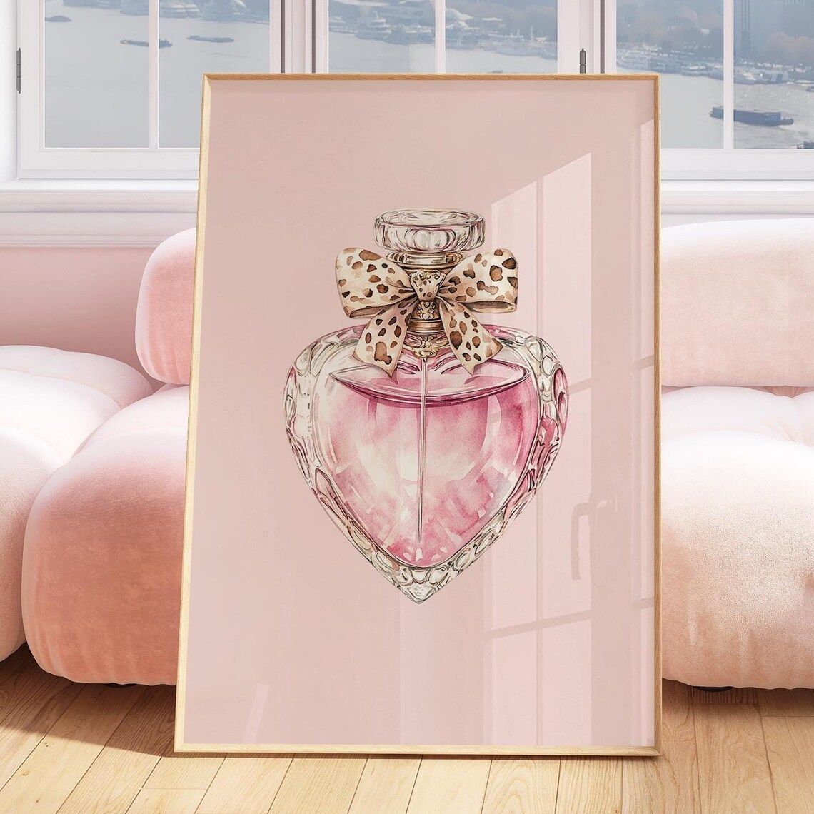 Pink Heart Perfume Bottle Leopard Bow Fashion Vanity Art Poster