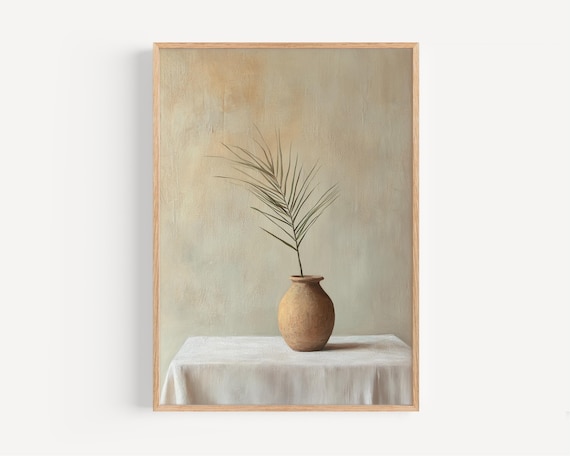 Palm Sunday Still Life Clay Jar Minimalist Oil Painting Easter Art Print