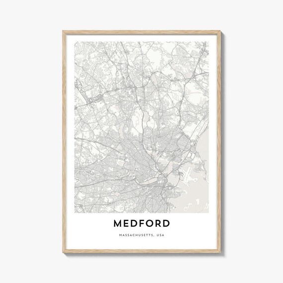 Modern Medford Massachusetts Monochrome City Street Map Poster
