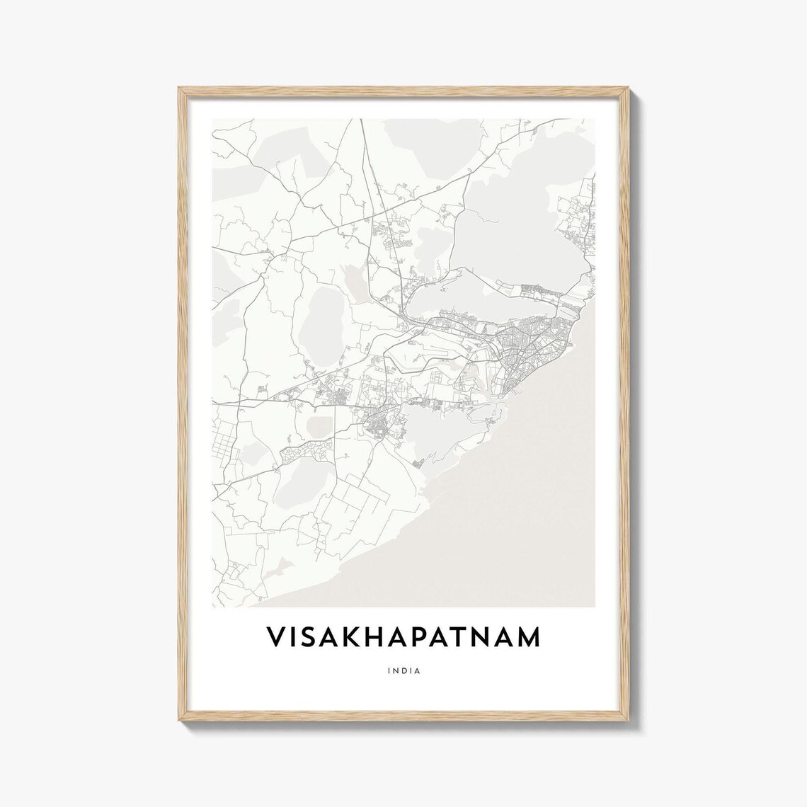 Visakhapatnam India Minimal City Map Poster in Light Gray and White