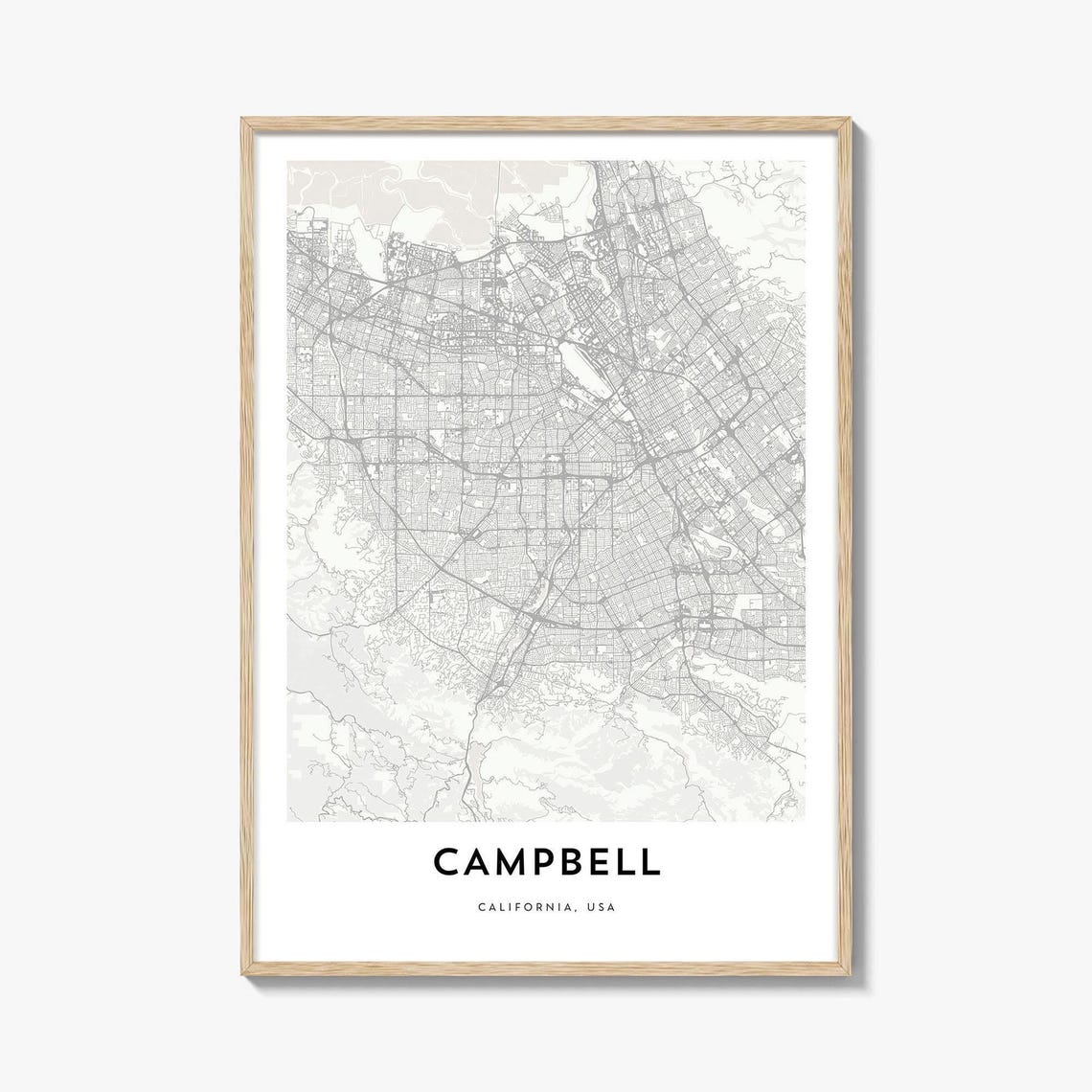 Campbell California USA Minimalist City Street Map Line Art Poster