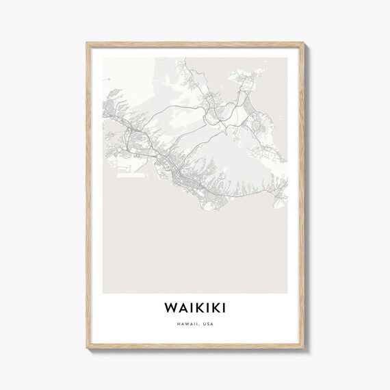 Minimalist Waikiki Hawaii City Street Map Gift Poster Artwork