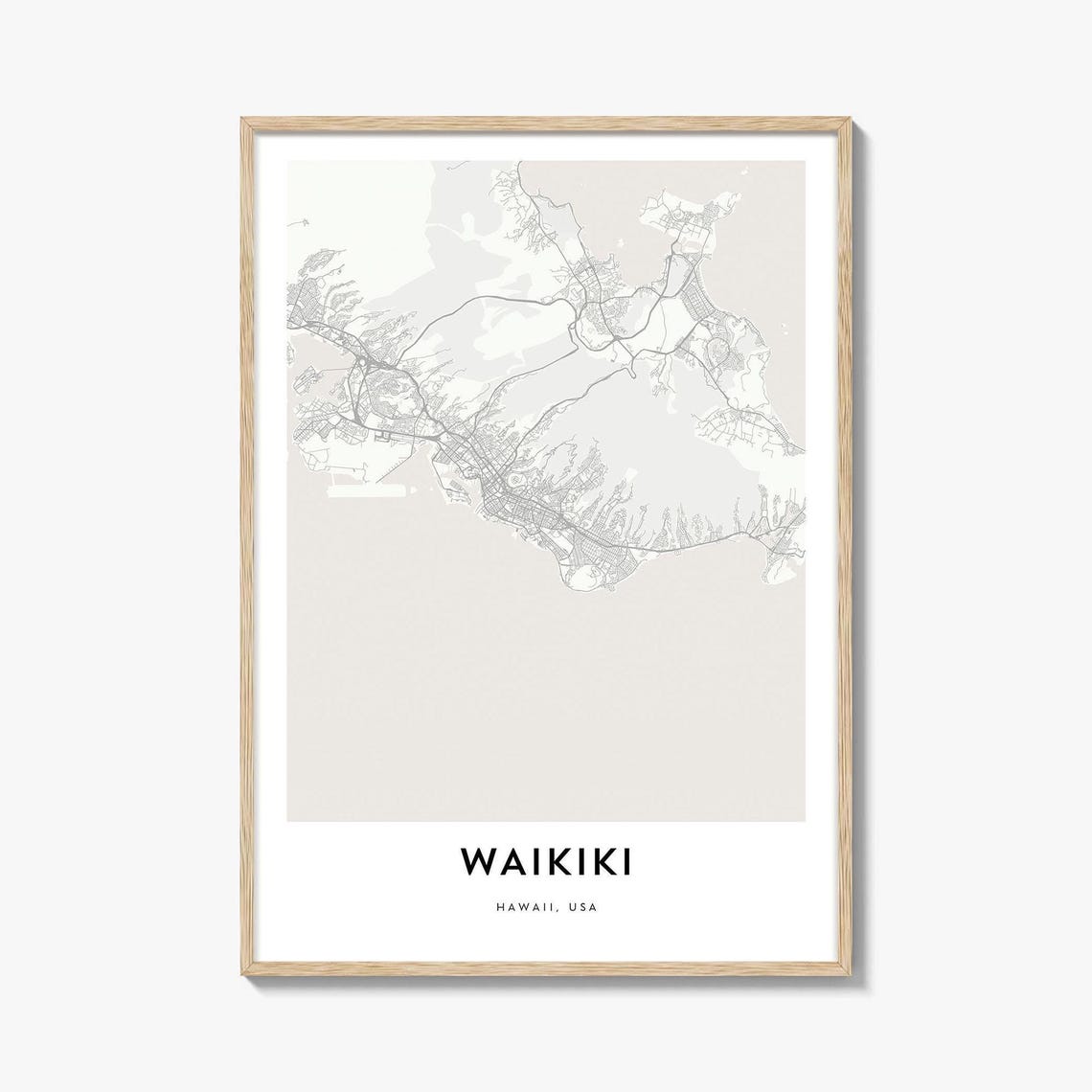Minimalist Waikiki Hawaii City Street Map Gift Poster Artwork