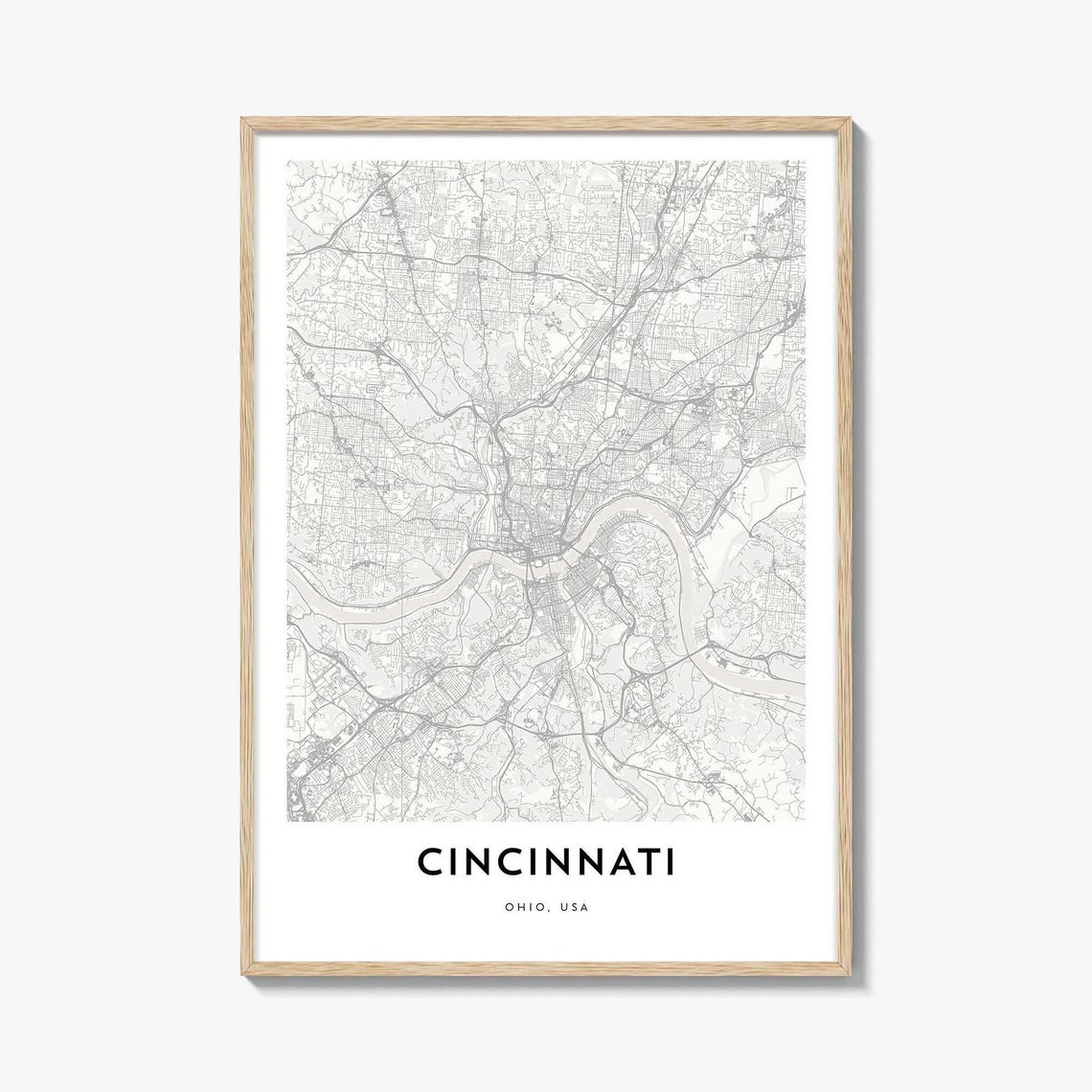 Cincinnati Ohio USA Minimalist Line Style City Map Art Poster