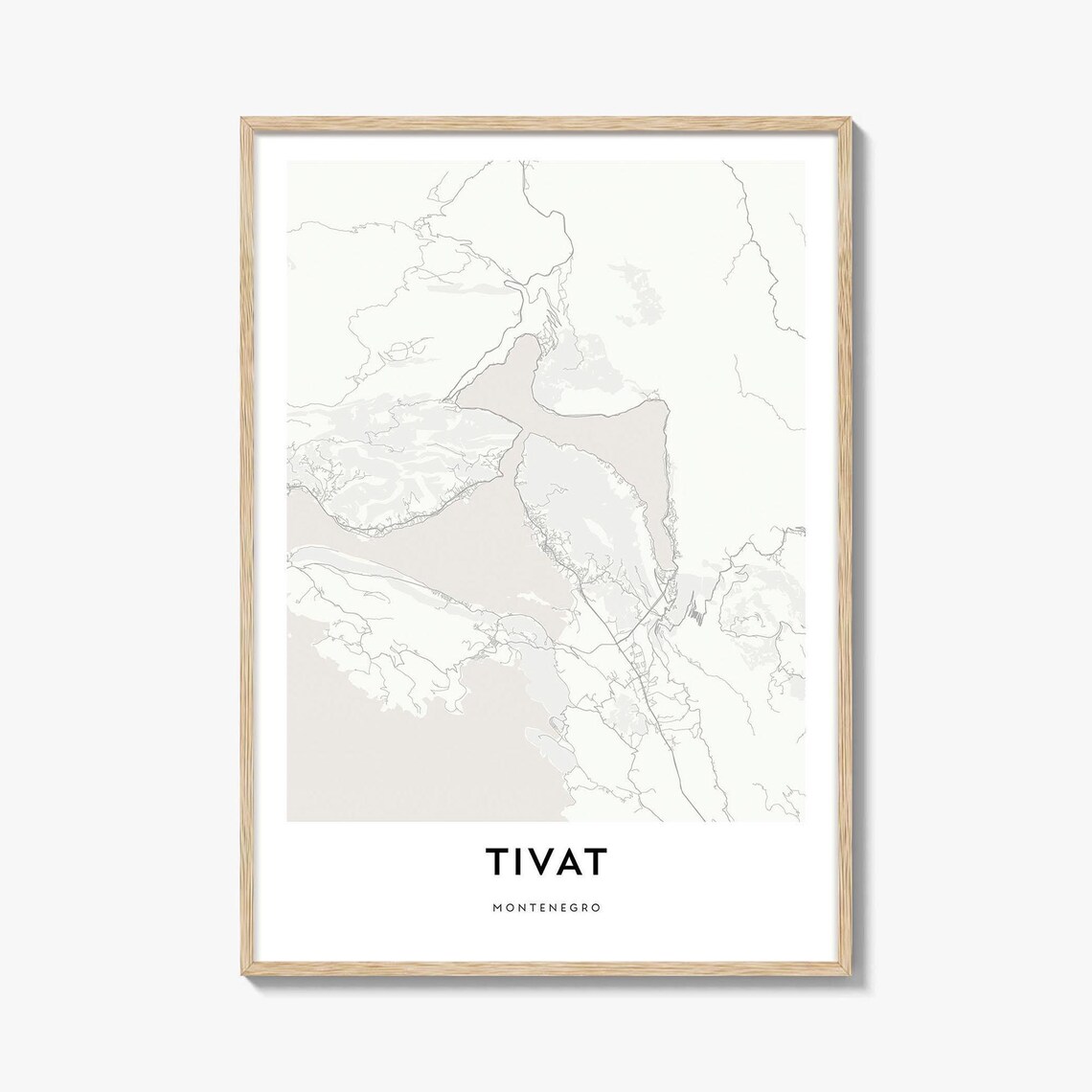 Tivat Montenegro Modern Minimalist White Bay City Map Art Print