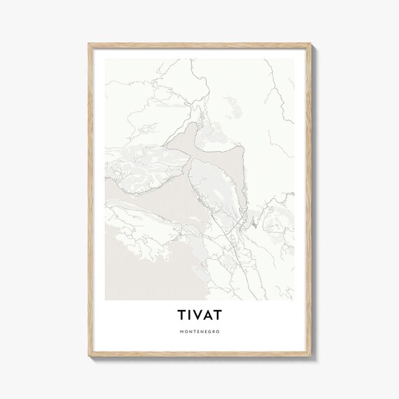 Tivat Montenegro Modern Minimalist White Bay City Map Art Print