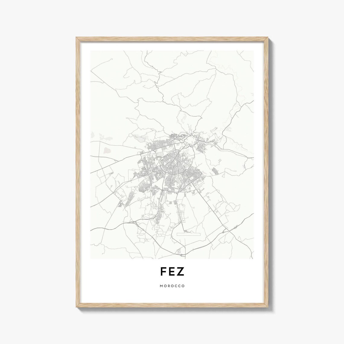 Fez Morocco Minimalist City Street Map Gray Modern Wall Poster