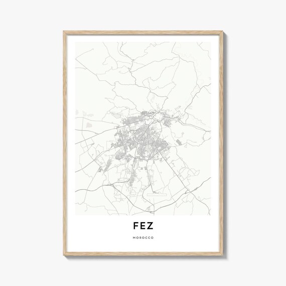 Fez Morocco Minimalist City Street Map Gray Modern Wall Poster