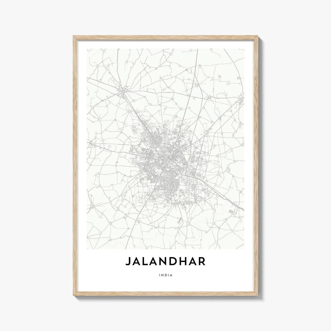 Minimalist Jalandhar India White Street Map Travel Art Poster