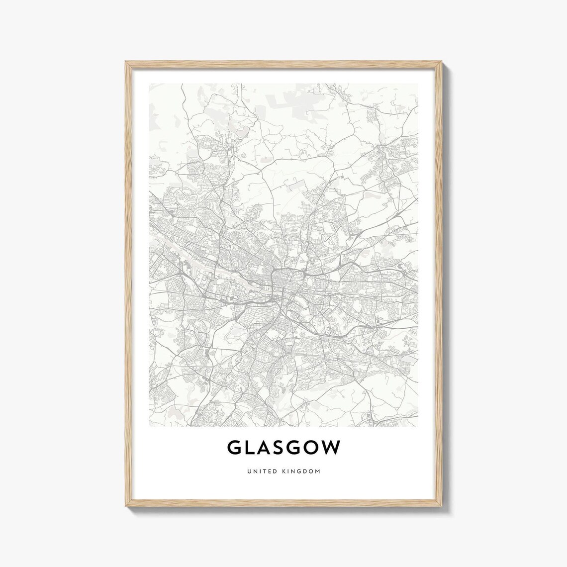 Glasgow United Kingdom Minimalist Black and White Map Poster