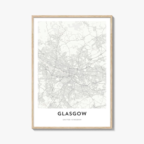 Glasgow United Kingdom Minimalist Black and White Map Poster