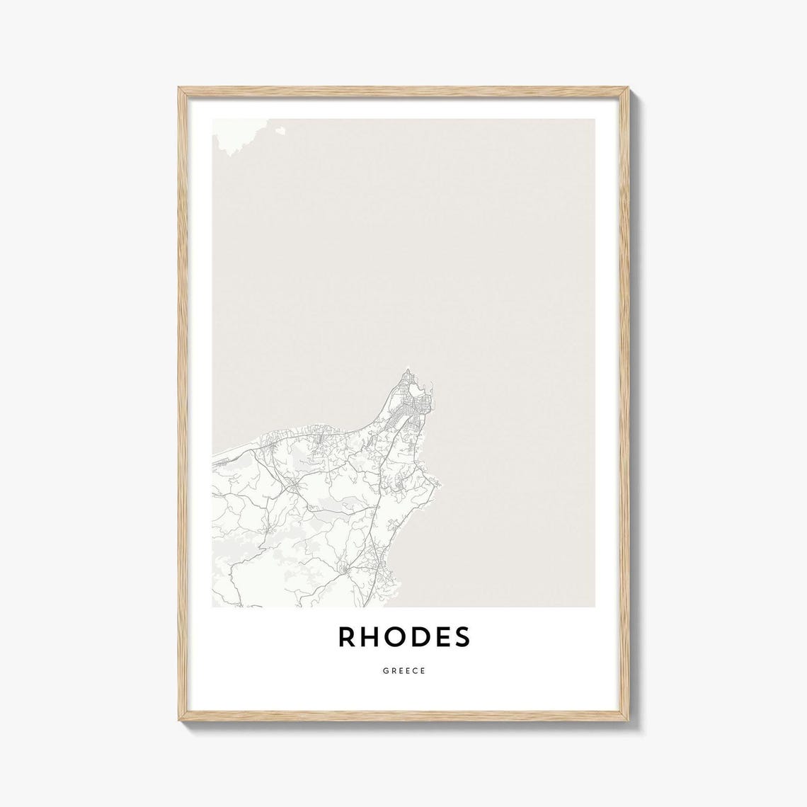 Rhodes Greece Minimalist White Island Coastline Map Art Poster