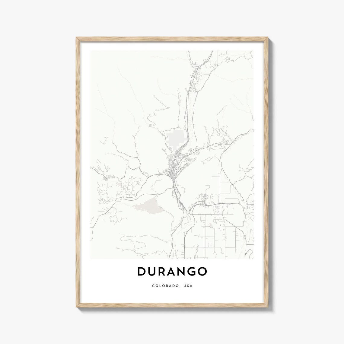 Durango Colorado USA Minimalist City Street Map Home Office Poster