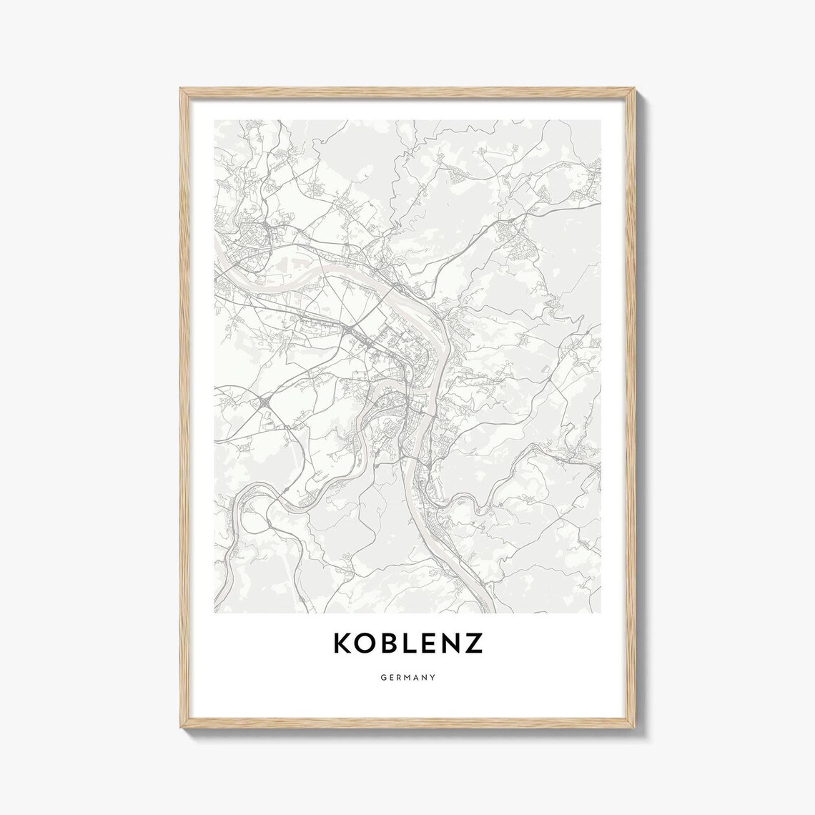 Koblenz Germany Minimalist City Street Map Line Art Decor Poster