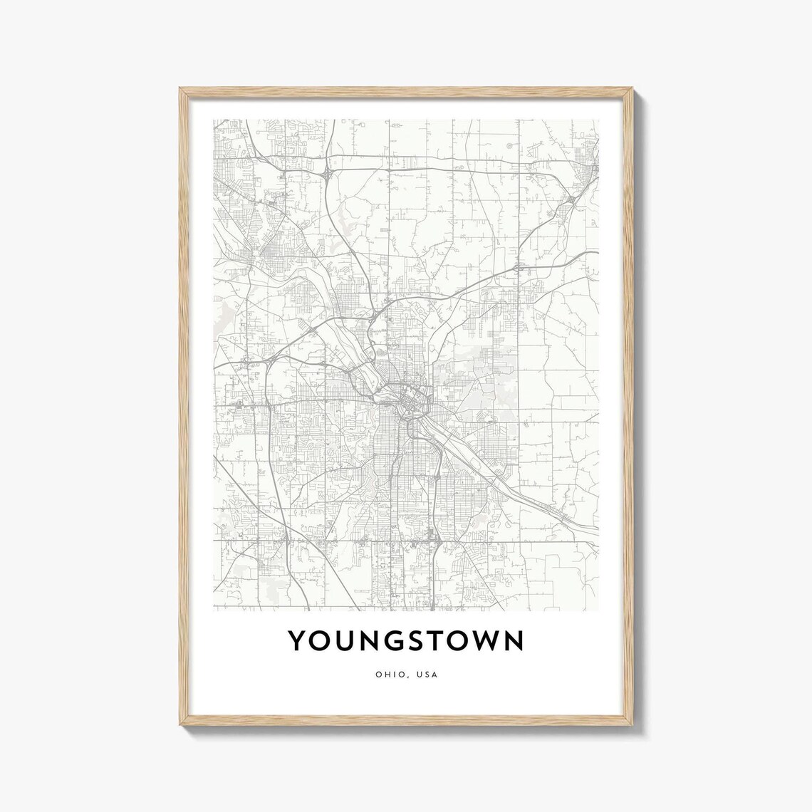 Youngstown Ohio Minimalist City Map Street Art Print Home Decor