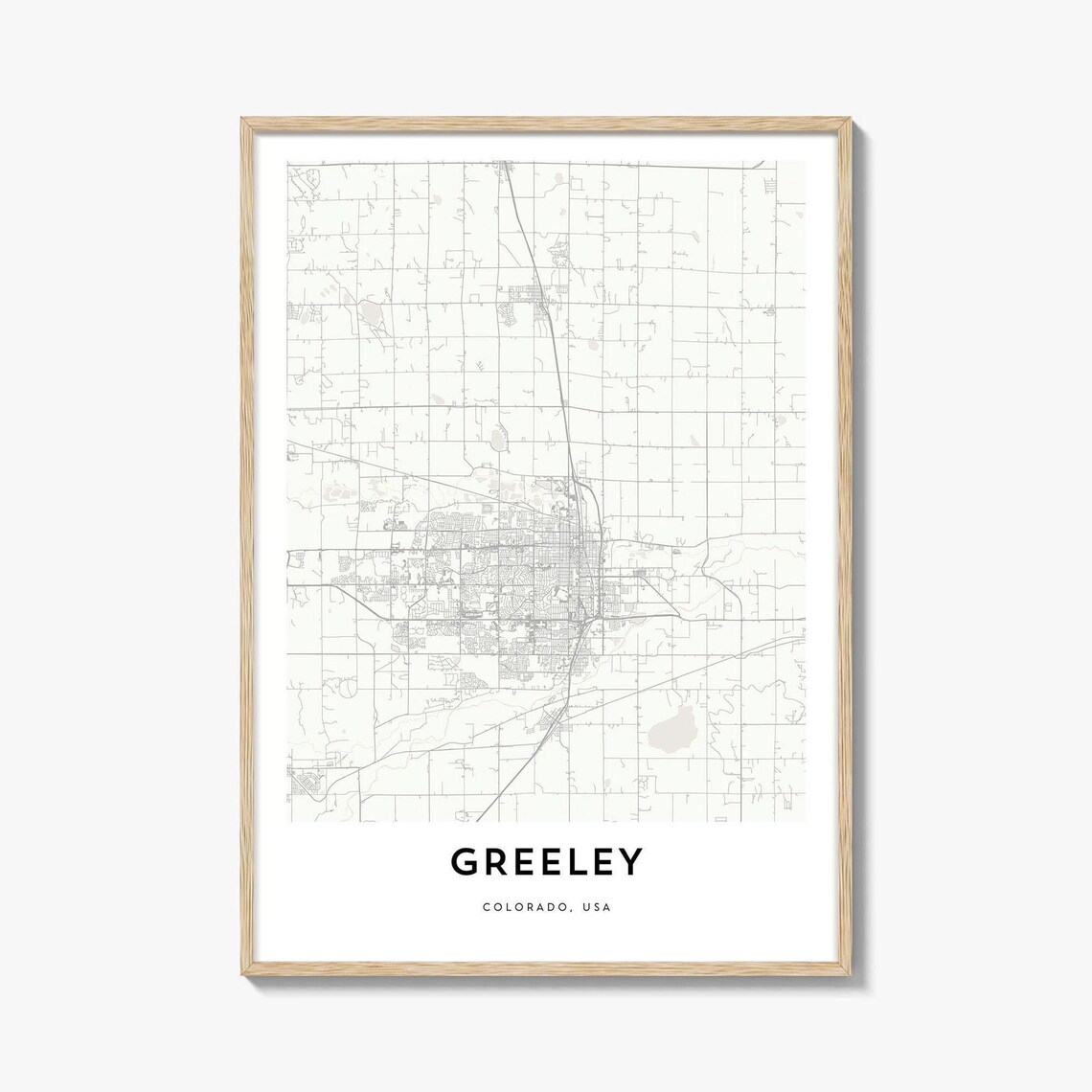 Greeley Colorado Minimalist City Map Black White Line Art Poster