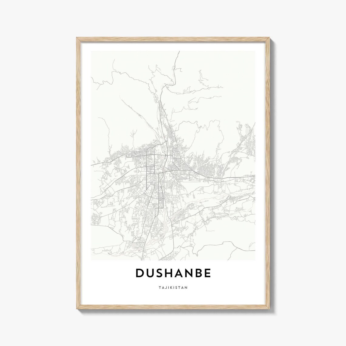 Dushanbe Tajikistan City Map Minimalist Street Art Print Travel Decor