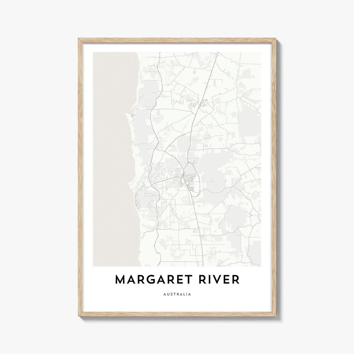 Margaret River Australia Minimalist Monochrome Street Map Poster
