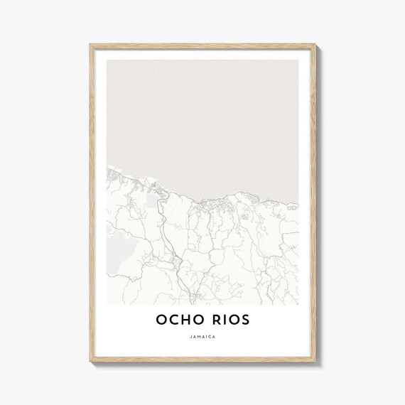 Ocho Rios Jamaica Minimalist Coastal City Map Poster Black White