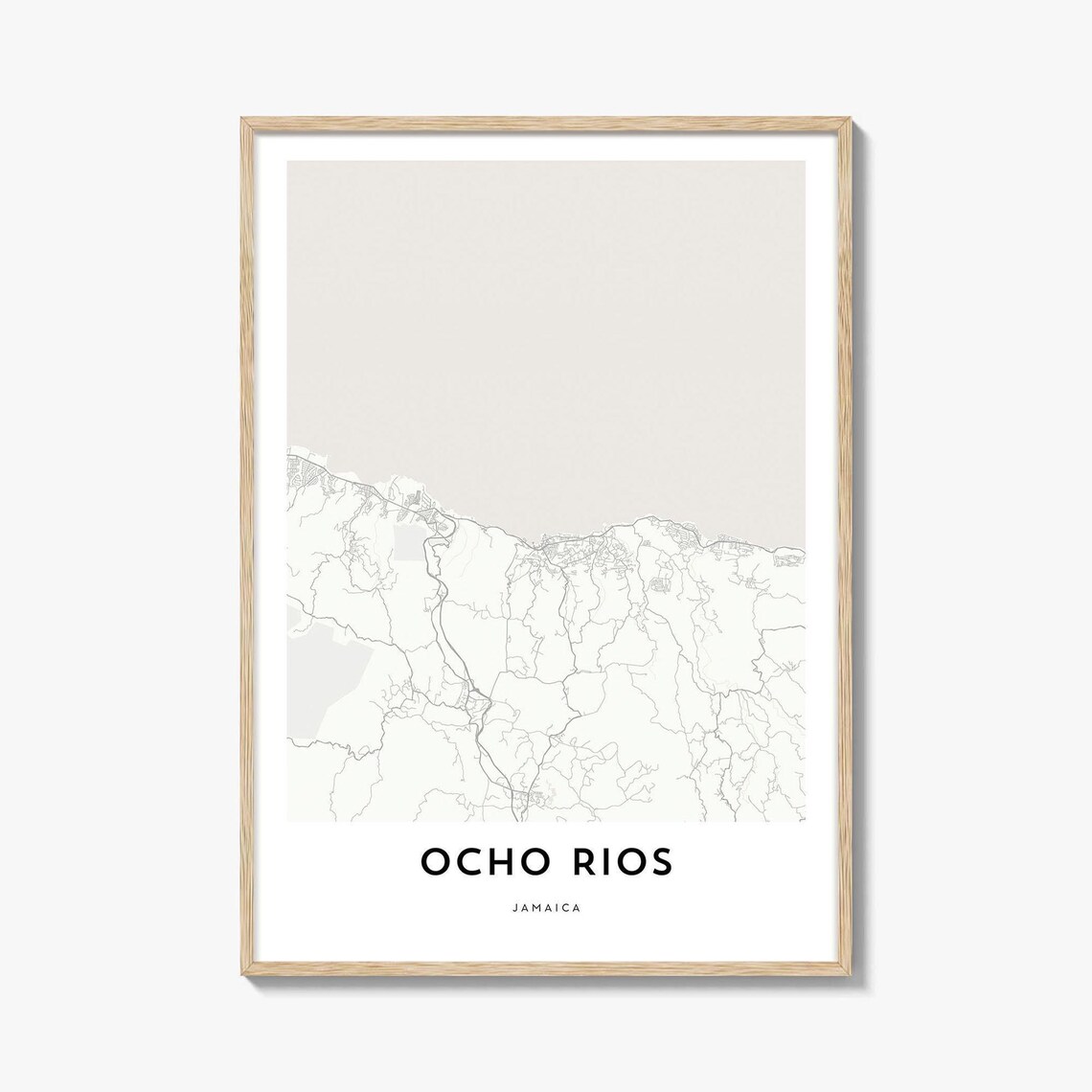 Ocho Rios Jamaica Minimalist Coastal City Map Poster Black White
