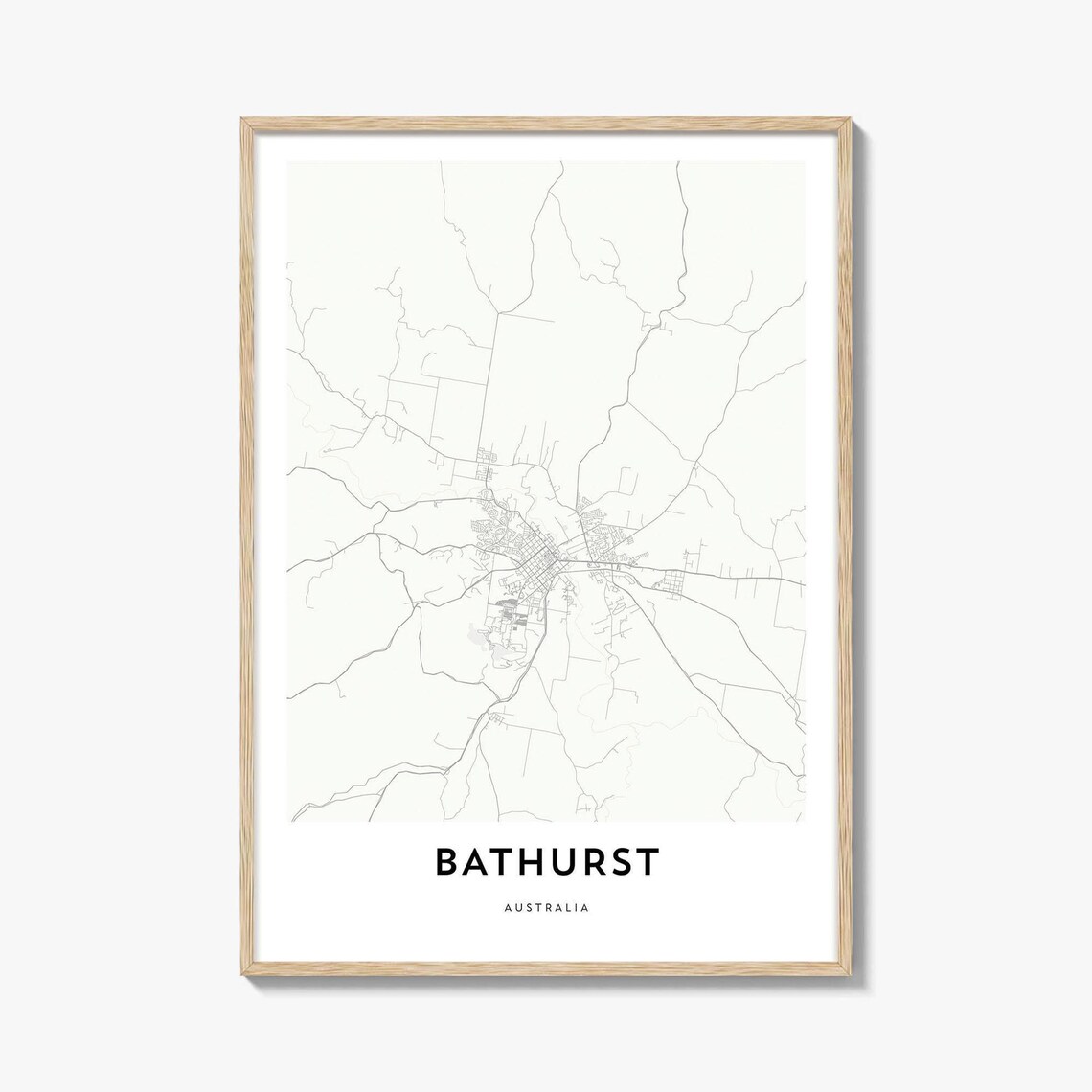 Bathurst Australia Minimalist City Street Map Modern Black White Poster
