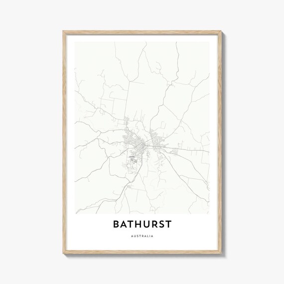 Bathurst Australia Minimalist City Street Map Modern Black White Poster