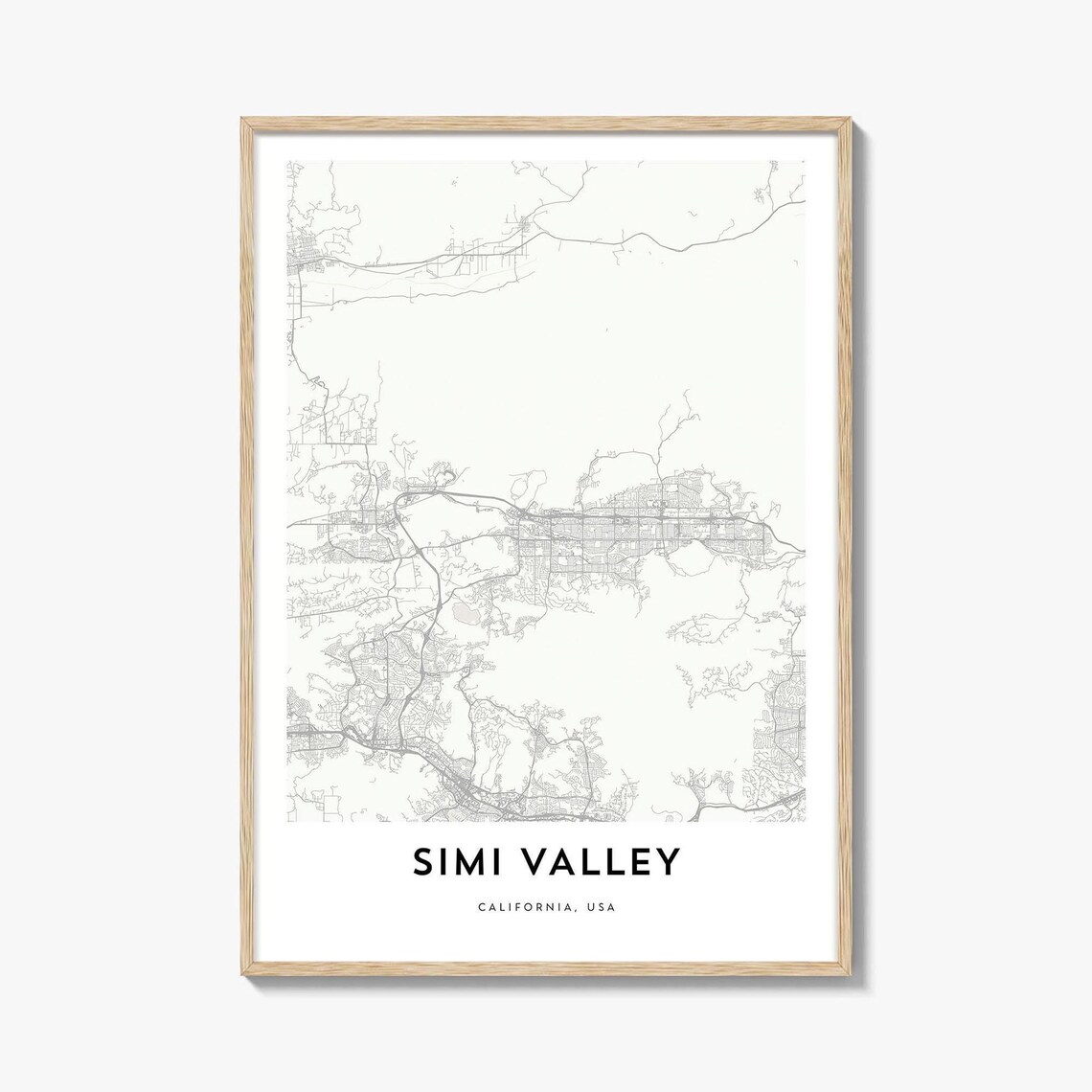 Simi Valley California City Street Map Minimalist Grey Travel Poster