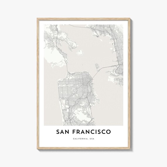 San Francisco California Minimalist Street Map Poster Light Frame