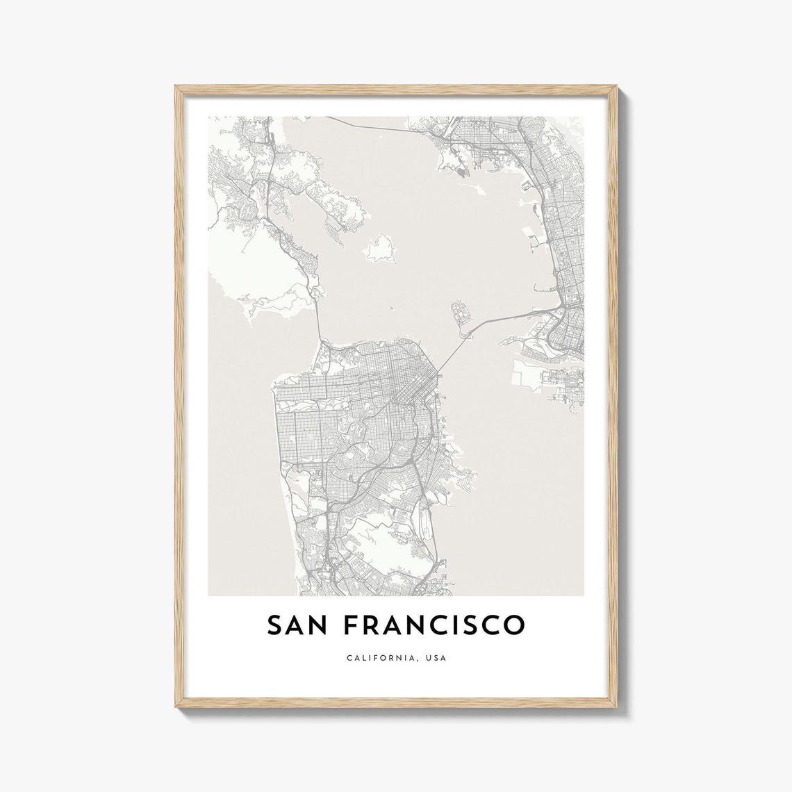 San Francisco California Minimalist Street Map Poster Light Frame