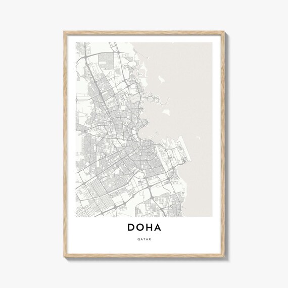 Doha Qatar Minimalist City Map Street Line Art Travel Poster