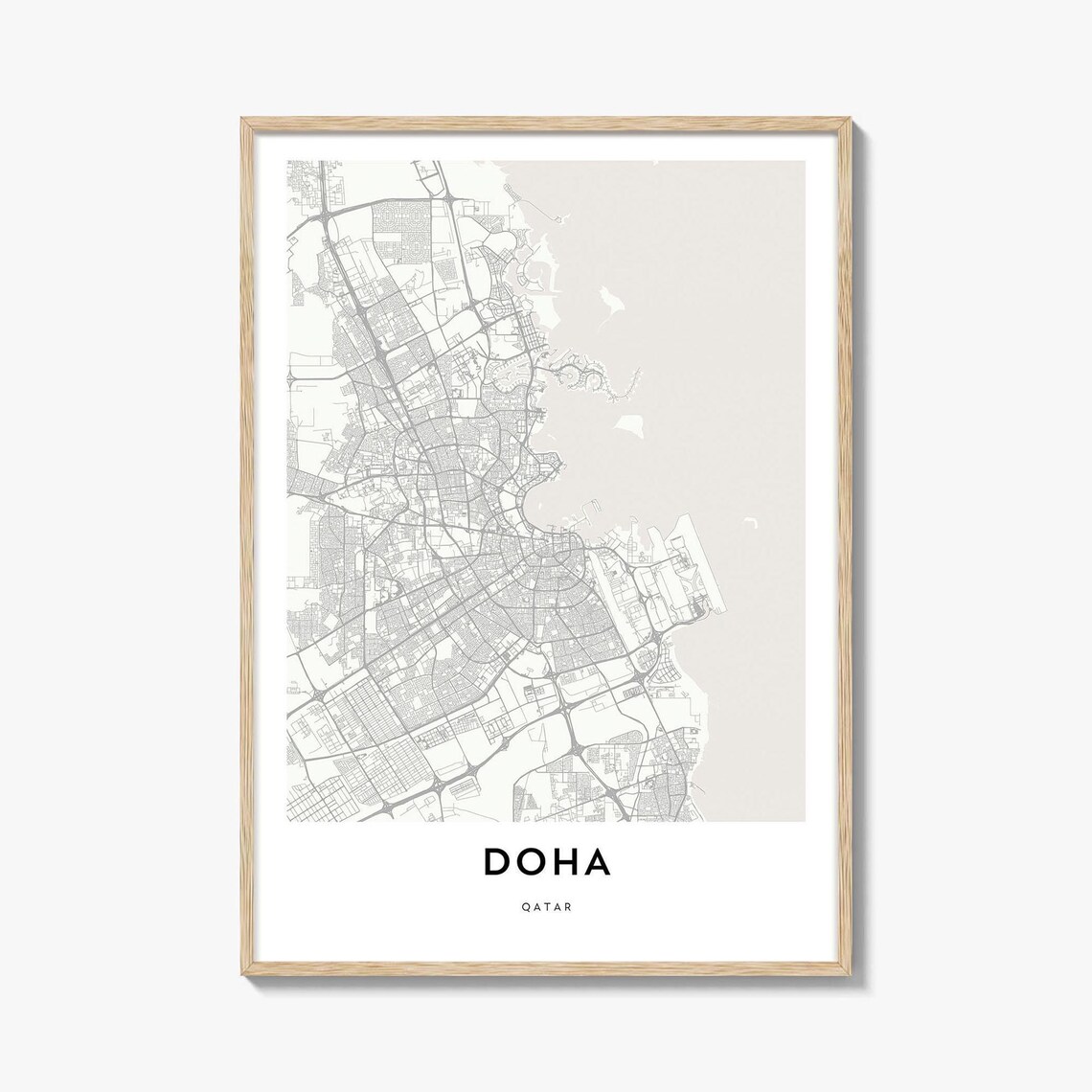 Doha Qatar Minimalist City Map Street Line Art Travel Poster