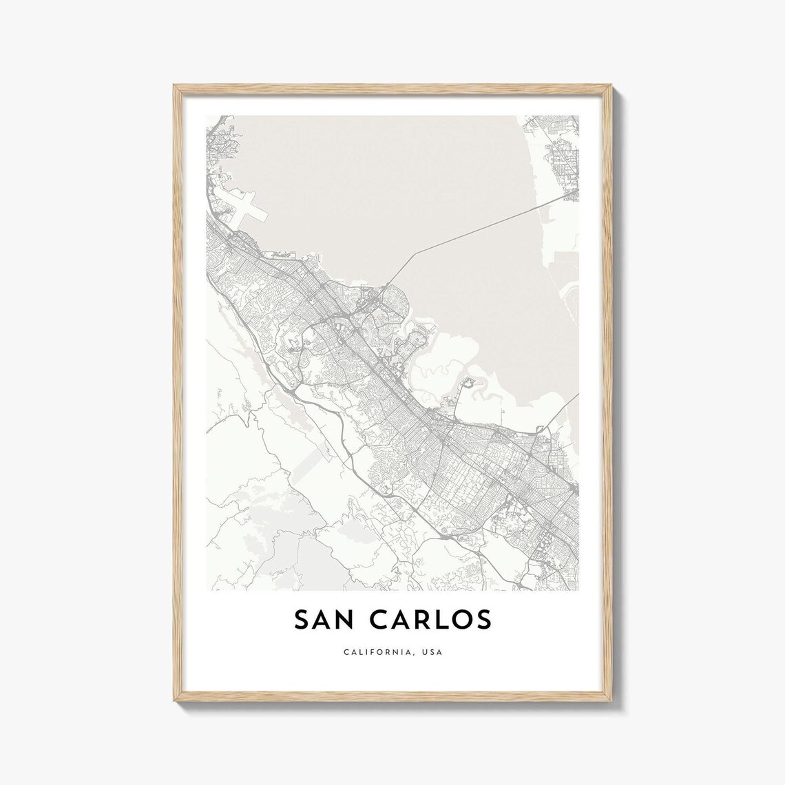 San Carlos California Minimalist City Street Map Travel Wall Art