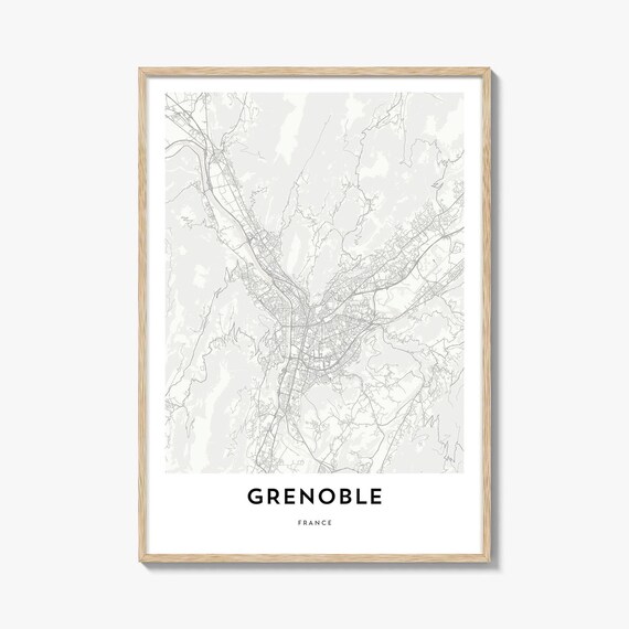 Grenoble France Minimalist White City Street Map Travel Poster