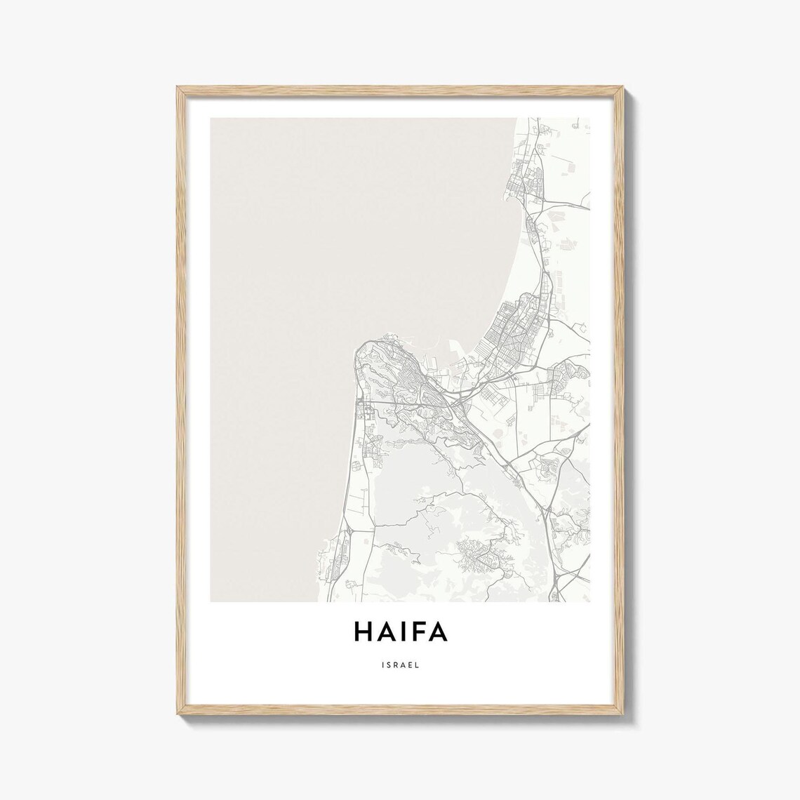 Haifa Israel Coastal City Map Poster Minimalist Modern Decor