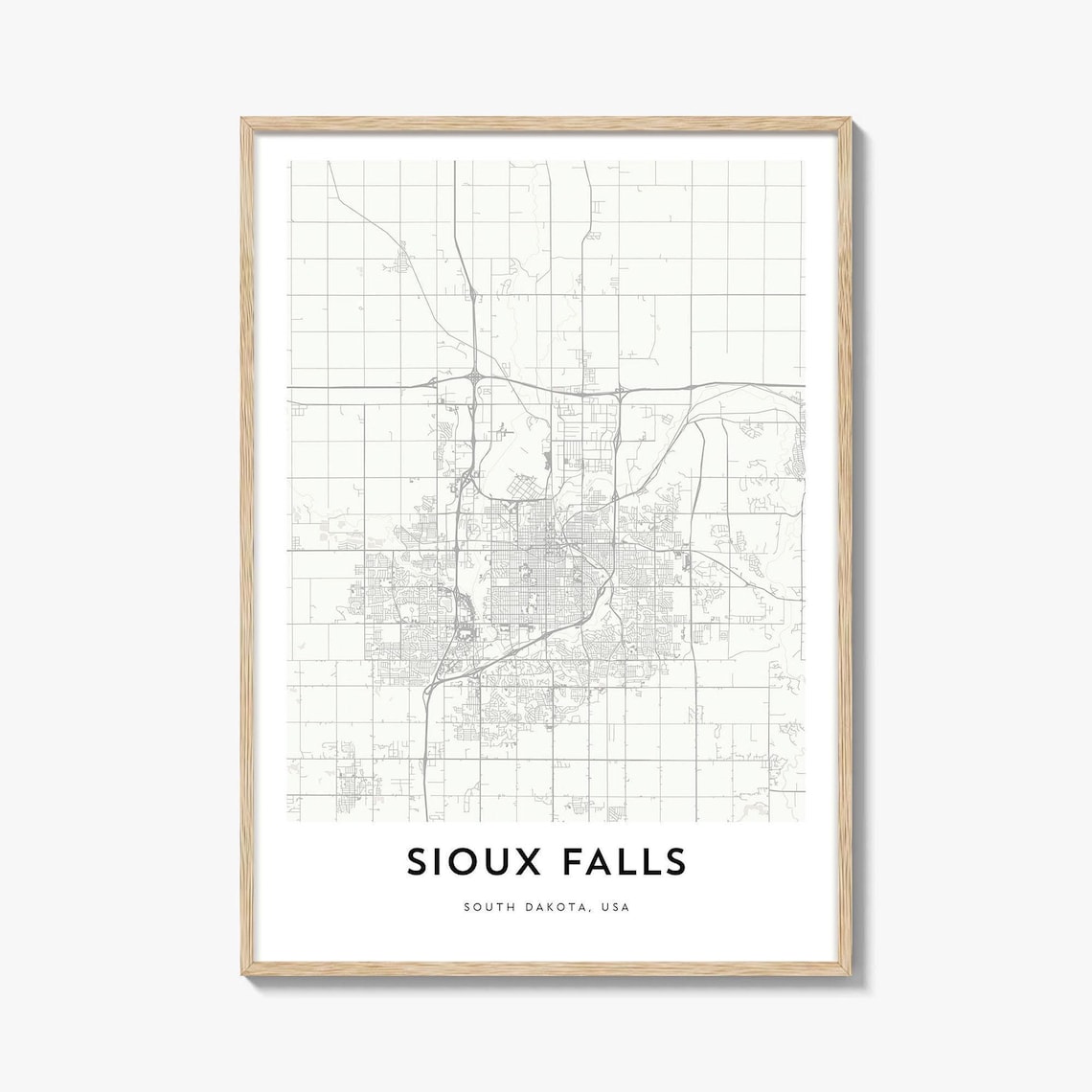 Sioux Falls South Dakota Midwest Minimalist Street City Map Poster
