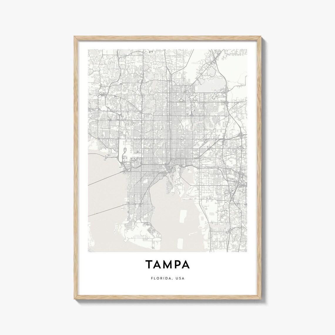 Tampa Florida USA Minimalist White City Street Map Art Poster