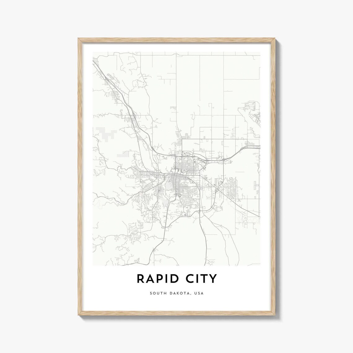 Minimalist Rapid City South Dakota Street Map Gift Poster Art