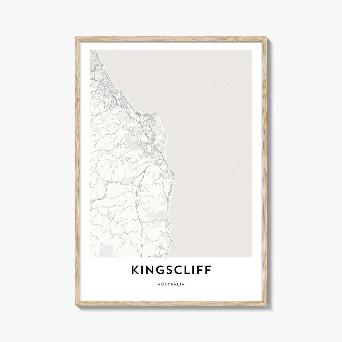 Kingscliff Australia Minimalist Coastal Town Map Line Drawing Poster