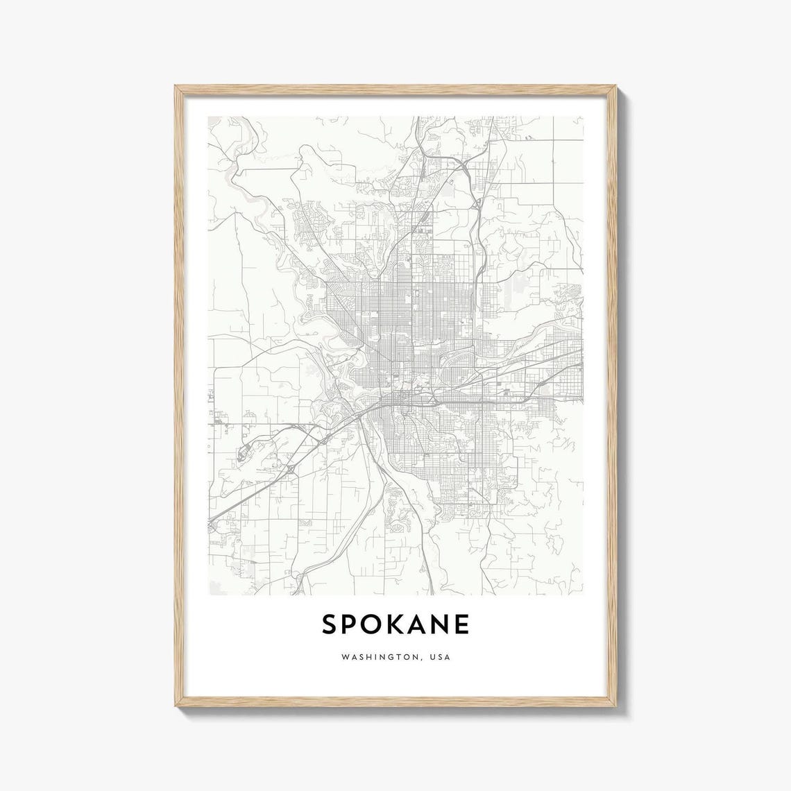 Spokane Washington Minimalist Cream City Street Map Wall Poster