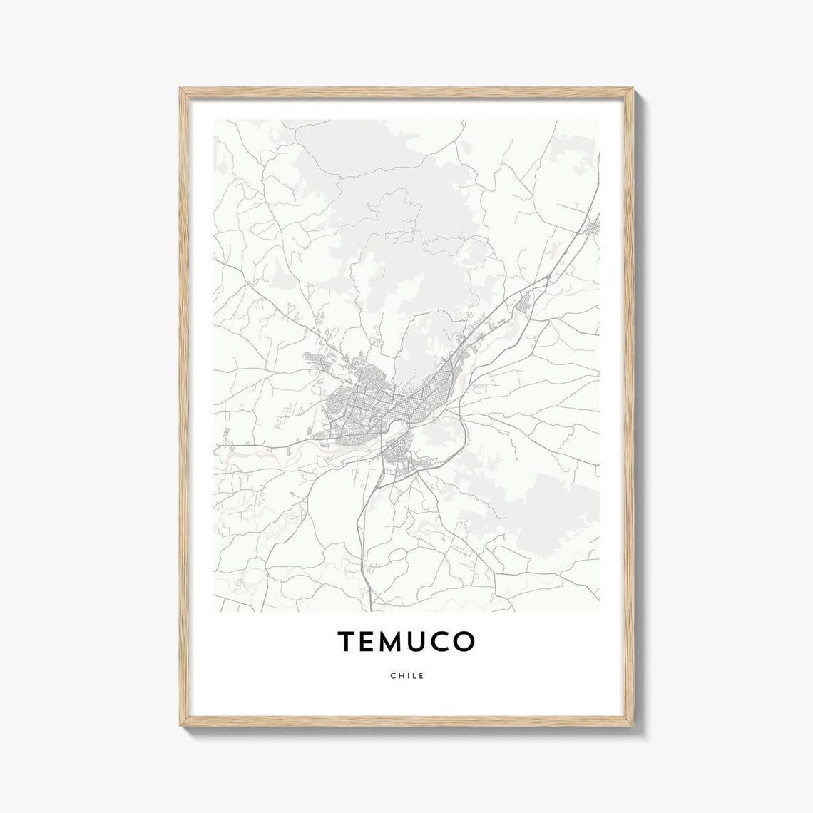 Temuco Chile Modern Minimalist White City Map Art Print Gift Decor