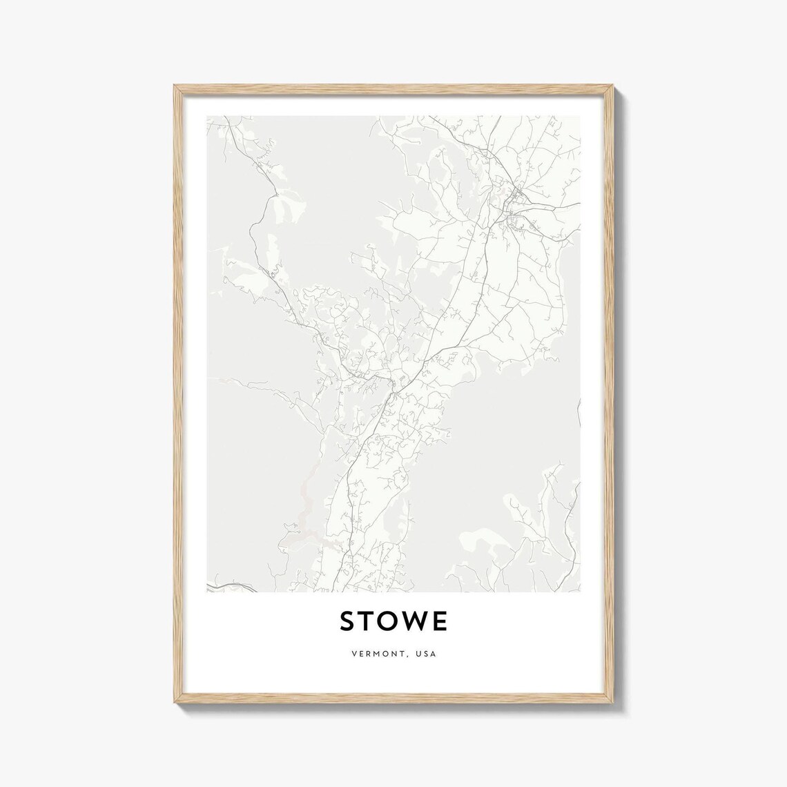 Stowe Vermont Minimalist Mountain Town Street Map Art Poster