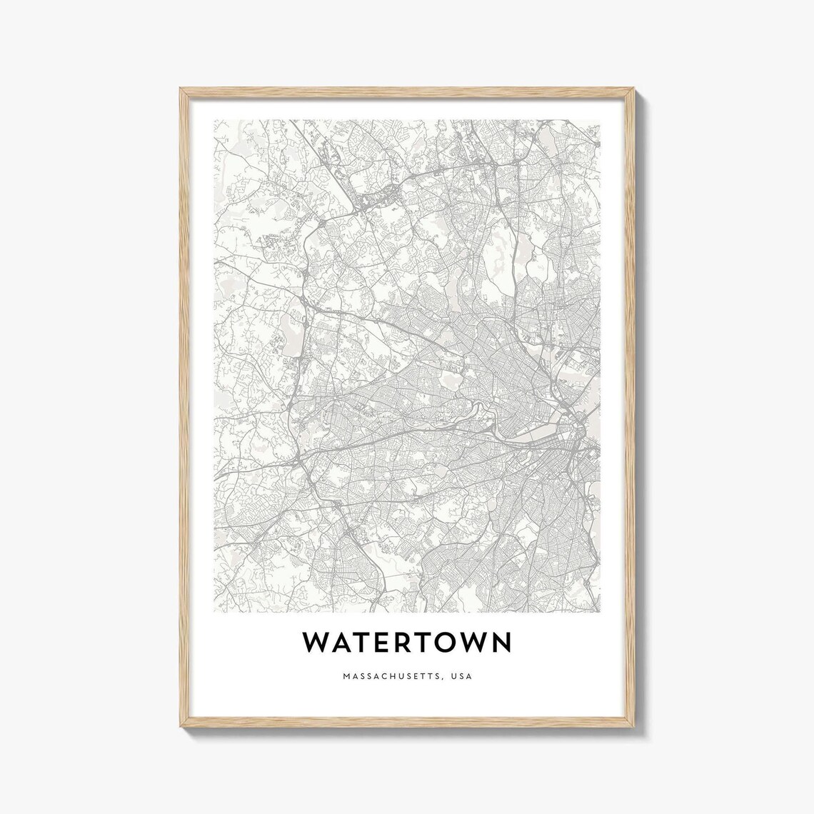 Watertown Massachusetts Minimalist Street Map Monochrome City Poster