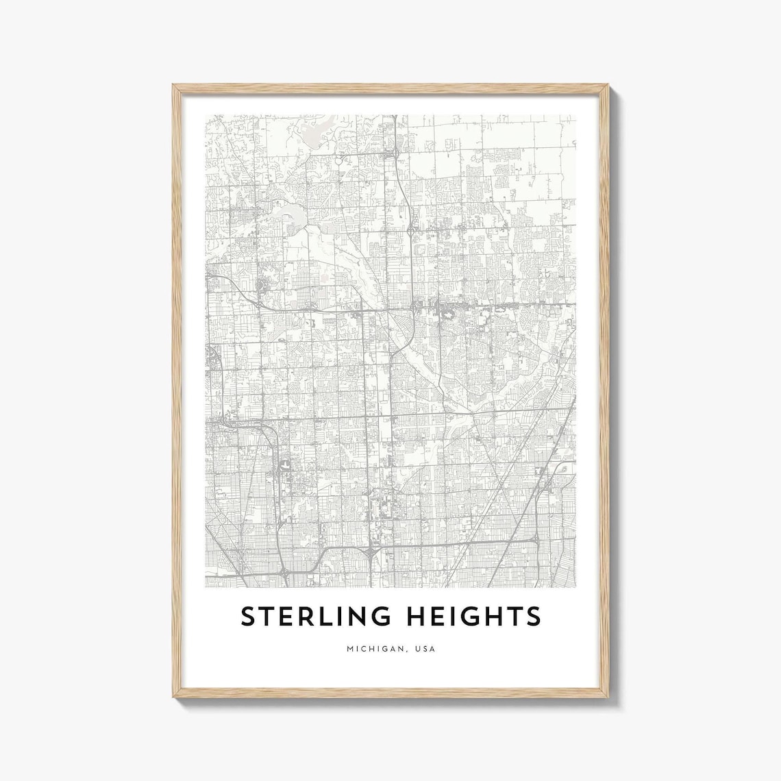 Sterling Heights Michigan USA Light Gray City Map Art Poster
